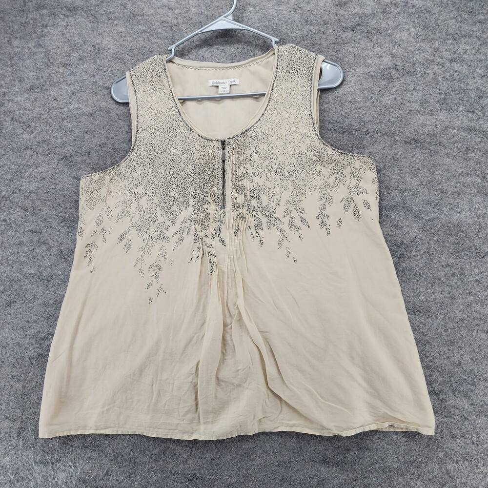 Coldwater Creek Shirt Womens Petite Medium 10-12 Sleeveless Beige Floral